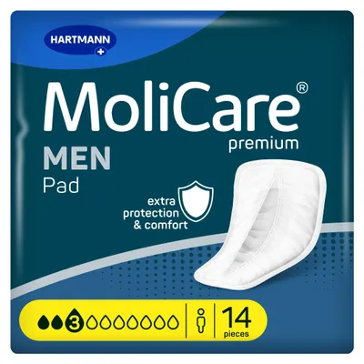 Produktbild von MoliCare MEN Pad 3 Tropfen, Inkontinenzeinlagen für Männer, 14 Stück, mit Auslaufschutz, sofort trocken