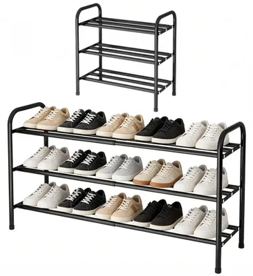 Ausziehbares Schuhregal Metall 42-78 cm 3 Etagen Schwarz