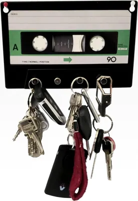 Produktbild von Musikkassette Schlüsselhalter mit Vier Haken - Schlüsselbrett Schlüsselboard Hörspielkassette Keyrack