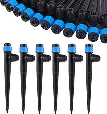 Produktbild von Tropfbewässerungsemitter mit einstellbarem 360-Grad-Wasserfluss-Tropfer-Sprüher für 1/4-Zoll-Schläuche, Garten-Tropfer-Sprüher (50pcs-Blue 360 Grad Sprayer)