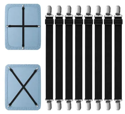 Productafbeelding van Spanners voor laken, verstelbaar, 8 stuks, elastisch, met metalen clips, zwart