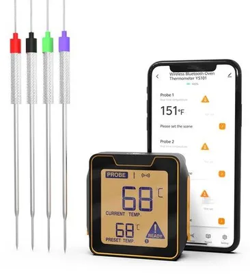 Immagine prodotto di Termometri digitali per carne con 4 sensori - Misurazione wireless della temperatura del barbecue