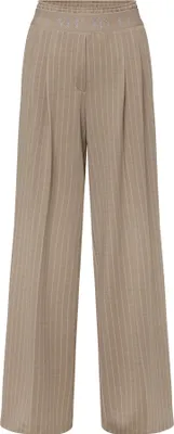 Produktbild von Weit geschnittene Braune Hose Größe 44 mit Bundfalten-Optik und feinem Streifenmuster