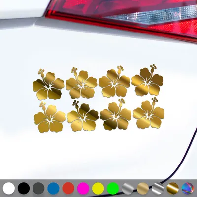 Produktbild von PantherPixel Hibiskusblüten Aufkleber Set Hibiskuspflanze Sticker Auto Geschenkidee Farbe Chrom-Gold