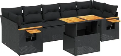 Produktbild von vidaXL 8-tlg. Garten-Sofagarnitur mit Kissen Schwarz Poly Rattan