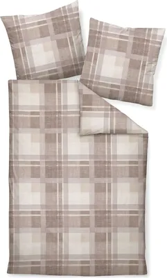 Produktbild von Traumschloss Premium Flanell Bettwäsche - kariert, natur, flieder 135 x 200 cm kariert, natur, flieder