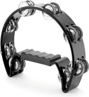 Produktbild von Halbmond-Tambourin schwarz mit Griff professionell