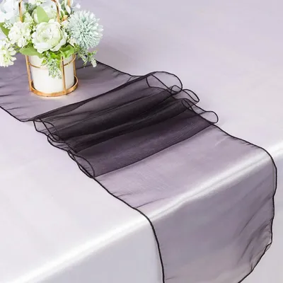Obrázek produktu pro Organzové ubrousky na stůl, 30x275 cm, bílé a černé, 5 kusů