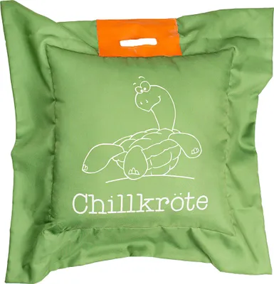 Produktbild von GILDE Kissen, quadratisch, "Chillkröte", Schildkrötenmotiv, Schriftzug, Polyester, grün, , L. 13 cm, B. 55 cm, H. 55 cm 51804