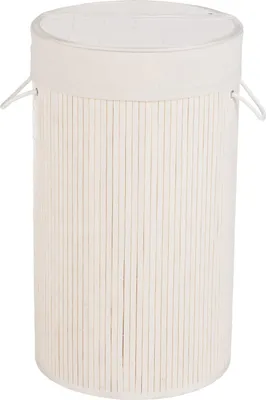 Produktbild von WENKO Wäsche Truhe BAMBOO 55 L Korb Sammler Box Tonne Deckel Bambus weiß Bad WC