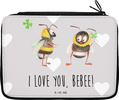 Produktbild von Mr. & Mrs. Panda Federtasche Bienen Paar - Grau Pastell - Geschenk, für Männer, Mäppchen, Hochzeitstag, Etui, Frauen, Federmappe, Valentinstag, Freundin, Mitbringsel