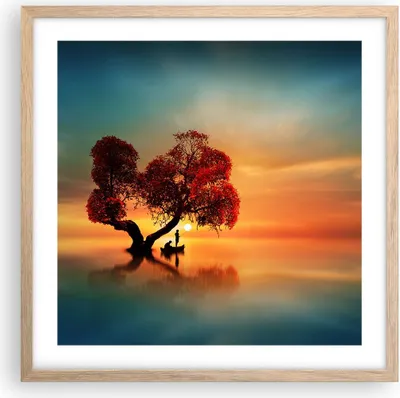 Produktbild von Gerahmtes Poster - Rahmen in heller Eiche - See Natur Nacht - 50x50 cm - Wand Bild - Wanddeko - Wandbilder - Kunstposter - Wandposter - Bilderrahmen - Bilder - Kunstdruck - Wandbild - P2NAC50x50-3458