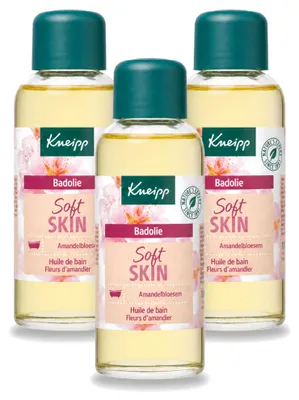 Immagine prodotto di 3 flaconi di olio da bagno Kneipp alla mandorla, per pelli secche e sensibili, 100 ml - confezione - 3 pezzi