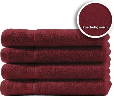 Produktbild von 4er Set Gästetücher Handtücher Duschtücher Badetücher Frottee 100% Baumwolle, Farbe:Bordeaux, Größe:Handtücher 50x100 cm