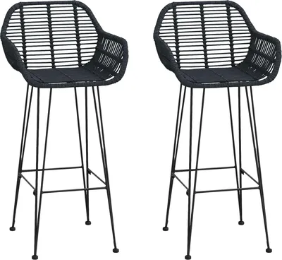Image de vidaXL Tabouret de bar, lot de 2, noir, 55 x 52 x 105 cm, rotin et fer