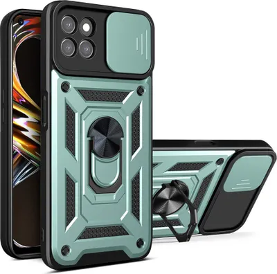 Produktbild von Realme 8i Hülle mit Ring Ständer Halter Dia Kameraschutz TPU Bumper Silikon Schutzhülle für OPPO Realme 8i Grün