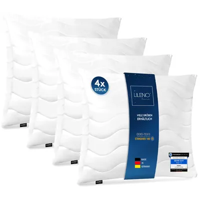 Produktbild von LILENO HOME Kopfkissen 80x80 cm [4er Set] HART mit 1.200g Kissen-Füllung - Bett oder Deko Kissen mit Reißverschluss zum Anpassen - Waschbar bis 95° - Sofa-Kissen & Zierkissen für Couch / Bett