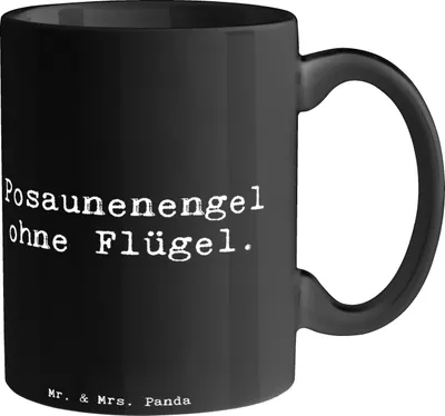 Produktbild von Mr. & Mrs. Panda Teetasse Spruch Engel Posaune - Schwarz - Geschenk, Musik, Musikerspruch, Becher, Lernen, schöne tasse, Orchester, Instrument, Kaffeetasse, Musiker, Pott