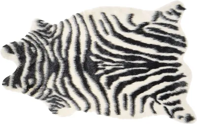 Produktbild von BELIANI Kunstfell Teppich Schwarz und Weiß Webpelz Stoff Zebra Fellform Pelzimitat 60 x 90 cm Bettvorleger Läufer Überwurf für Sitzmöbel Sofa Couch Sessel Stühle