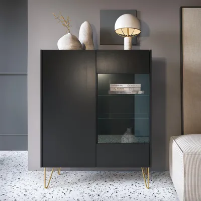 Obrázek produktu pro Canmore - Vitrína WT97, grafitově černá, mramorově černá, šířka 97 cm, výška 122 cm, hloubka 37 cm