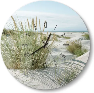 Produktbild von DEQORI Glasuhr Ø50 cm Römisch 'Dünen an Nordseeküste' Wanduhr Glas Uhr Design leise