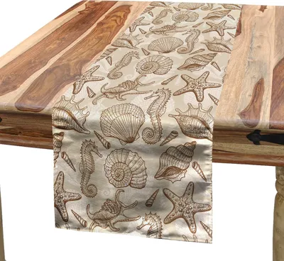 Produktbild von ABAKUHAUS Sea Shells Tischläufer, Weinlese-inspirierte einfarbige Muschel-Muster-Ozean-Element-Tier-Hand gezeichnet, 40 x 225 cm, Tan Brown