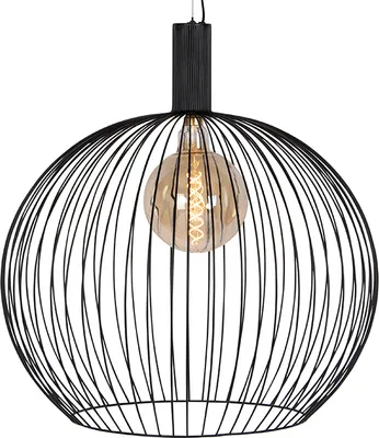 Produktbild von QAZQA - Modern Design Hängelampe I Pendellampe I Pendelleuchte rund schwarz 70 cm - Wire Dos I Wohnzimmer I Schlafzimmer - Stahl Länglich - LED geeignet E27
