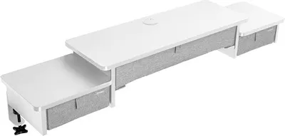 Produktbild von Schreibtischaufsatz, Schreibtisch Regal mit Tischklemmen 120 x 25 x 17,5 cm, Monitorständer mit Schubladen, Gaming Home Office Organizer, Tastatur unter Monitor, Monitorerhöhung