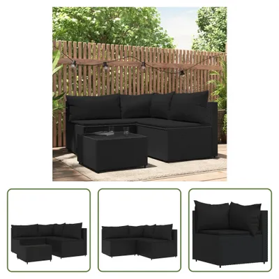 Produktbild von The Living Store 4-tlg. Garten-Lounge-Set mit Kissen Schwarz Poly Rattan