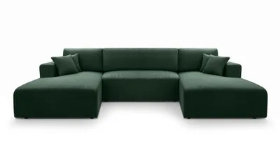 Produktbild von AX LIVING Grün Sofa U Form mit Schlaffunktion – Catea U Cord Wohnlandschaft 364cm