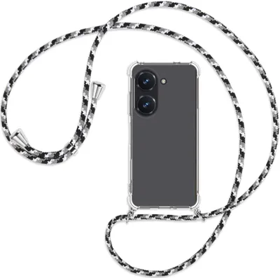 Produktbild von Handykette Backcover-Schutzhülle mit Band (Metall silberfarben) für Asus Zenfone 9 / Zenfone 10 (5.9'') - schwarz/grau/weiß