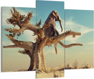 Produktbild von Bild auf Leinwand - Leinwandbild - 3 Teile - Sitzen Elefant Baum - 130x100cm - Wand Bild - Wanddeko - Wandbilder - Leinwanddruck - Bilder - Wanddekoration - Leinwand bilder - Wandbild - CB130x100-4345