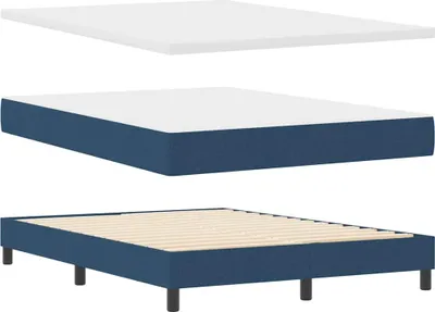 Zdjęcie produktu dla Łóżko Tapicerowane 140x200 Niebieskie z Materacem z Pojemnikiem do Sypialni