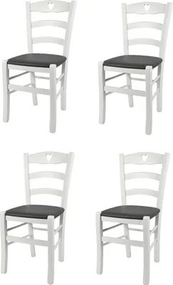 Produktbild von t m c s Tommychairs - 4er Set Stühle CUORE für Küche und Esszimmer, robuste Struktur aus Buchenholz, deckend Weiss lackiert und gepolsterte Sitzfläche mit Kunstleder in der Farbe Dunkelgrau bezogen