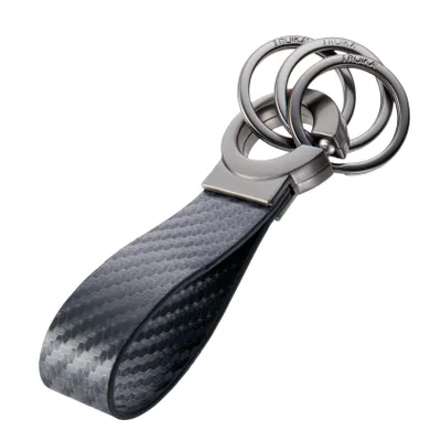 Produktbild von TROIKA Schlüsselanhänger KEY-CLICK CARBON – Klick-Verschluss, Kunstlederschlaufe in Carbon Optik, 3 Schlüsselringe
