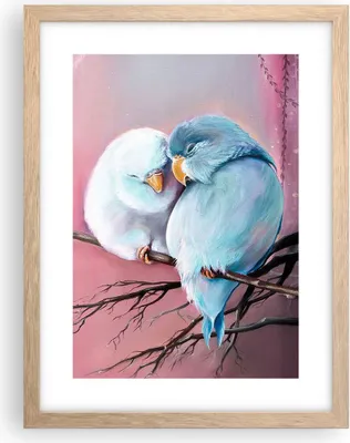 Produktbild von Gerahmtes Poster - Rahmen in heller Eiche - Vögel Blau Zweig - 30x40 cm - Wand Bild - Wanddeko - Wandbilder - Kunstposter - Wandposter - Bilderrahmen - Bilder - Kunstdruck - P2NPA30x40-5026