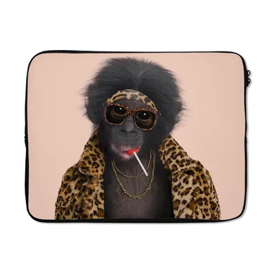 Produktbild von MuchoWow® Laptop Hülle 17 Zoll Laptoptasche Affe - Tiere - Sonnenbrille - Pantherdruck - Lutscher - Zipper - Schutzabdeckung