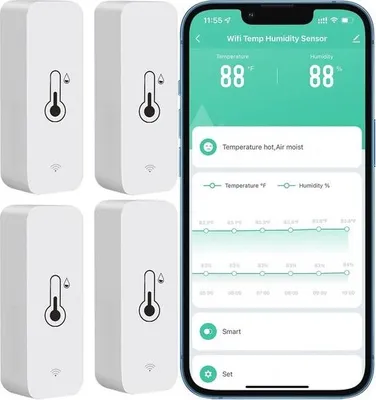Obrázek produktu pro Bezdrátový monitor teploty a vlhkosti s WiFi, dálkovým ovládáním a upozorněním na aplikaci - 4 balení