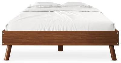 Produktbild von Futonbett Karri 140x200 aus Massivholz, Kastanien farben - Robustes Doppelbett mit konischen Beinen, moderner Holz Bettrahmen, Mittelsteg mit Stützfüßen