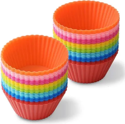 Image de paquet de 48 moules à gâteaux en silicone, anti-adhésifs, silicone alimentaire, moules à cupcakes - 8 couleurs