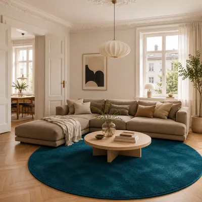 Produktbild von Luxus Super Soft Hochflor Teppich Melia Petrol Rund, Größe:160 cm Rund