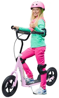 Produktbild von Tretroller, Scooter für Kinder, mit Handbremse, Ständer, 12 Zoll Räder, ab 5 Jahren, Stahl, Rosa 120 x 52 x 88 cm