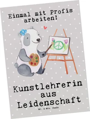 Produktbild von Mr. & Mrs. Panda Grußkarte Kunstlehrerin Leidenschaft - Grau Pastell - Geschenk, Postkarte, bildkarte, Kunstschule, Spruch, Witzig, Lustig, Postkarten, Ansichtskarte