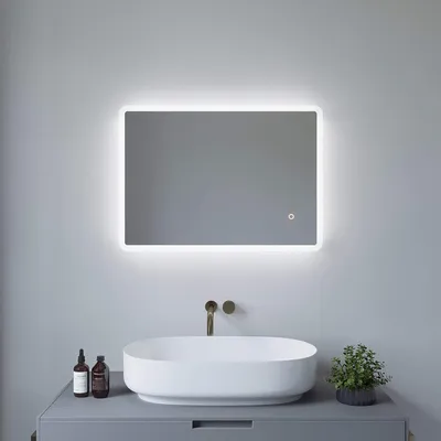 Produktbild von AQUABATOS, Badspiegel, 70 x 50 cm, Kaltweiß 6400K, Touch Schalter, Wandmontage, PVC-Rahmen, IP 44, CRI > 90