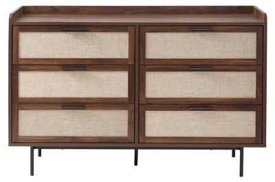 Image de CALICOSY - Commode 6 tiroirsReproduction noyer avec façades en tissu L120 cm - JETSON