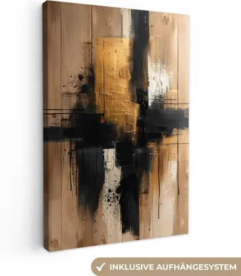 Produktbild von MuchoWow® - Leinwandbilder - Modern - Schwarz - Gold - Farbe, Wandbild, Wanddeko Bilder Wohnzimmer, 60x90 cm