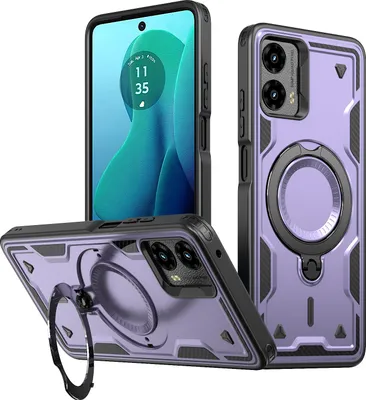 Produktbild von Dual Layer Hülle für Motorola Moto G 5G 2024 Metall Ring Ständer Magnetisch Stoßfest Militär Handyhülle Lila