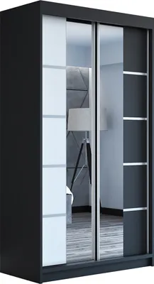 Produktbild von Schwebetürenschrank Kleiderschrank ERO 120 cm Schrank Garderobe Spiegel. Verschiedene Farben (Weiß, Schwarz, Somona). Möbel vom Hersteller!