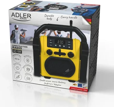 Obrázek produktu pro Adler AD 1911 staveništní rádio s Bluetooth AUX vodotěsné žluté černé