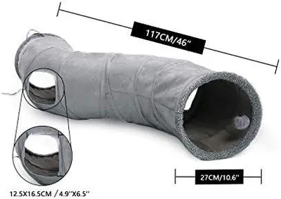 Produktbild von Road Schön Faltbar Katzentunnel Katzenspielzeug mit Ball Rascheltunnel für Katzen Welphln Kaninchenoder Kleintiere Grau